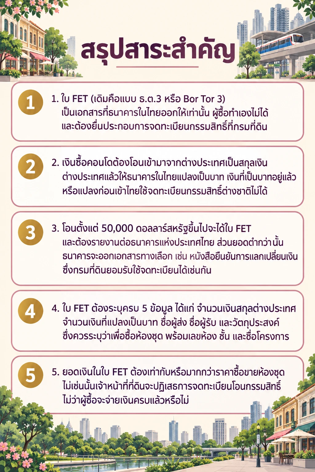 อินโฟกราฟิกสรุปข้อมูล ใบ FET ซื้อคอนโดต่างชาติ: เอกสารที่ขาดไม่ได้ตอนโอนคอนโดพร้อมพงษ์