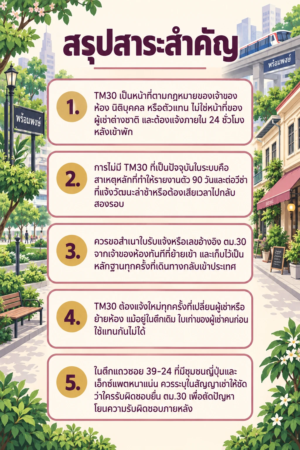 อินโฟกราฟิกสรุปข้อมูล ผู้เช่าต่างชาติในพร้อมพงษ์: เอกสารเช่าคอนโดและ TM30 ที่ต้องมีก่อนย้ายเข้า
