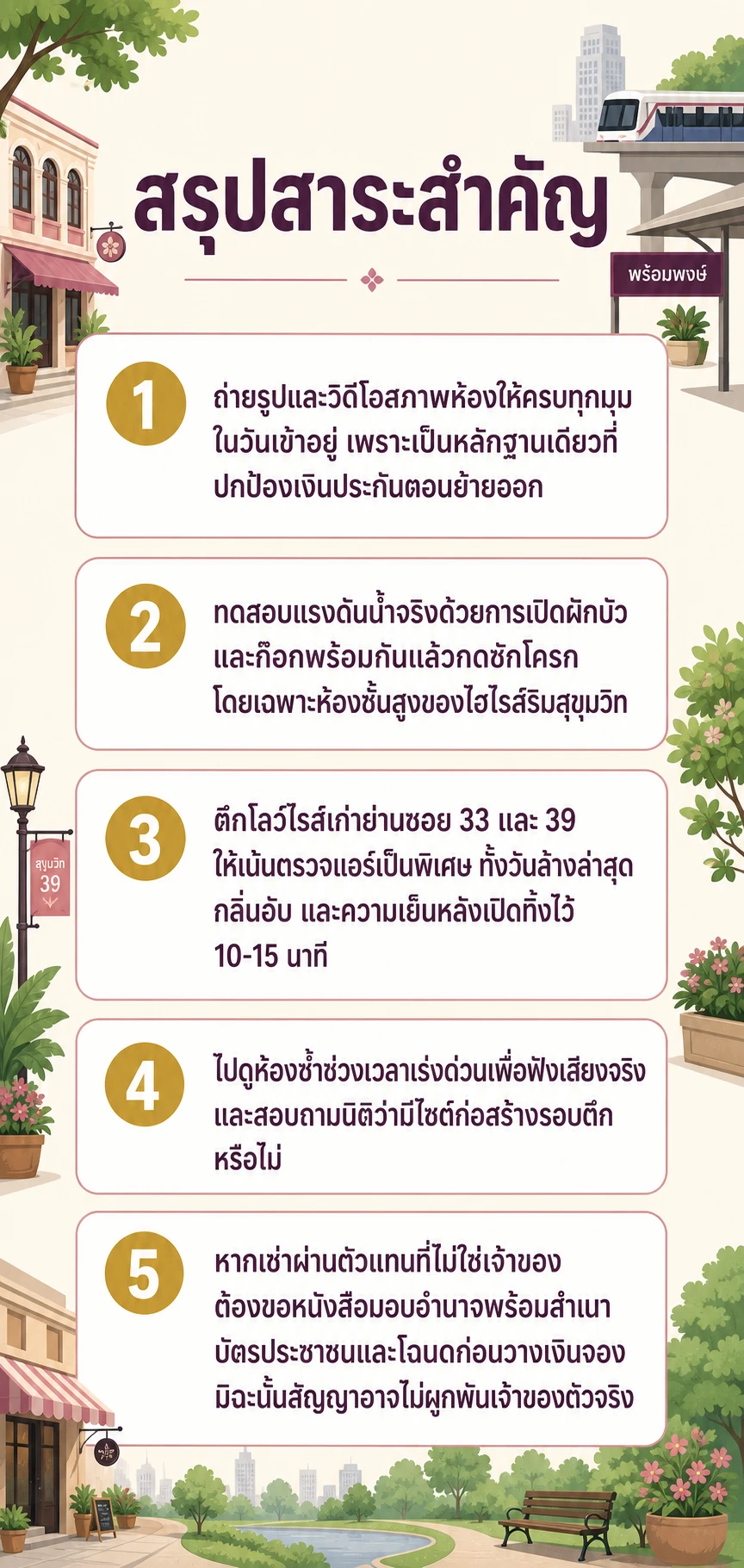 อินโฟกราฟิกสรุปข้อมูล เช็กลิสต์ตรวจห้องก่อนเช่าพร้อมพงษ์ 20 จุด ที่คนเซ็นสัญญาไปแล้วมักเสียใจ